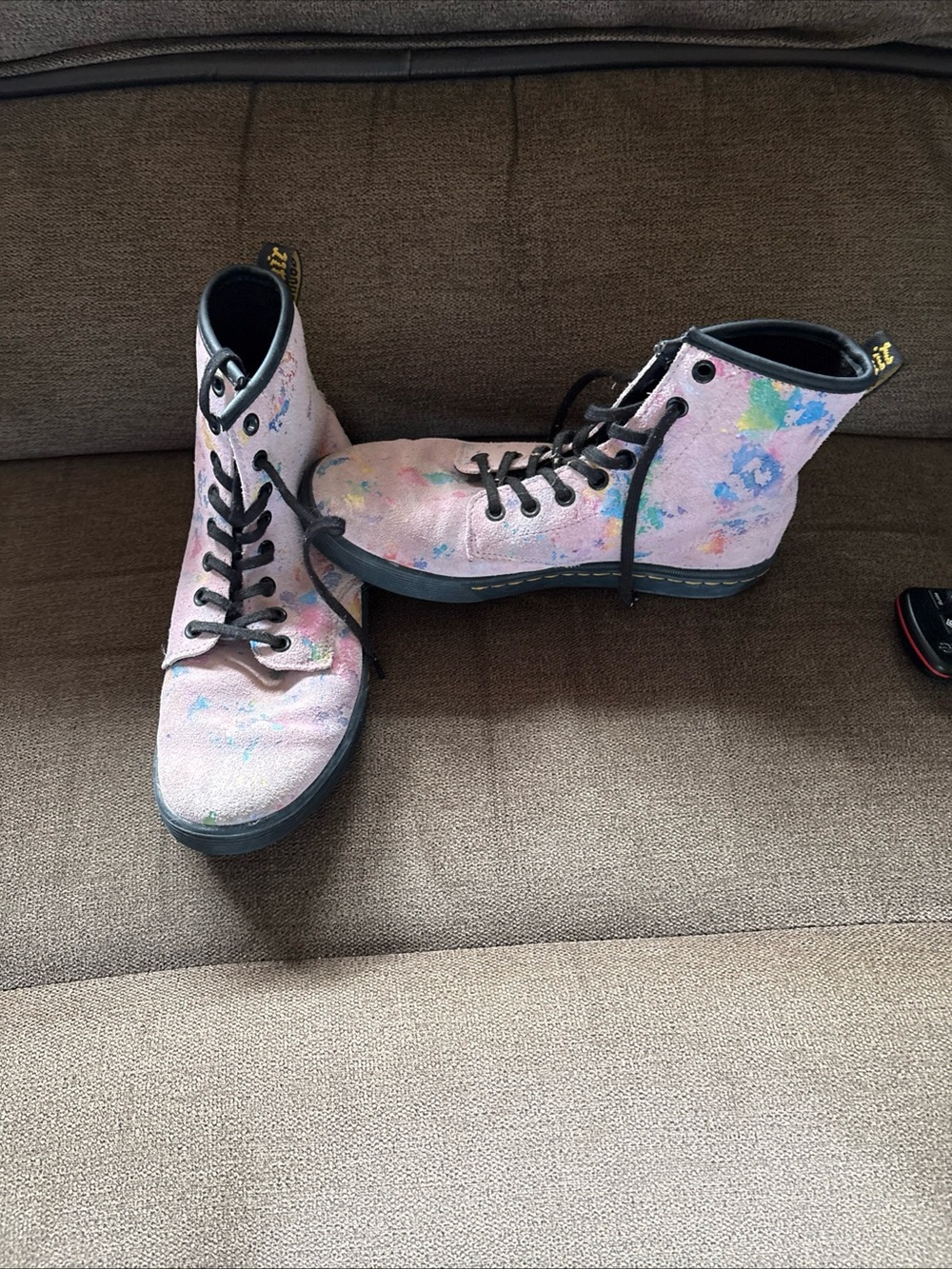 Dr Martens Sheridan Pink Rainbow Burst Suede Boots Soft Wair Womens Size 7